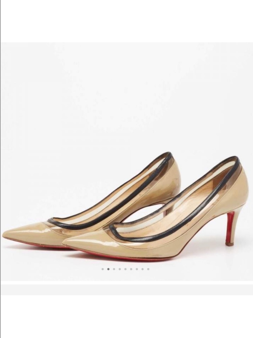 Christian Louboutin Beige Patent Pointed-Toe Pumps with Black Trim and Red Sole